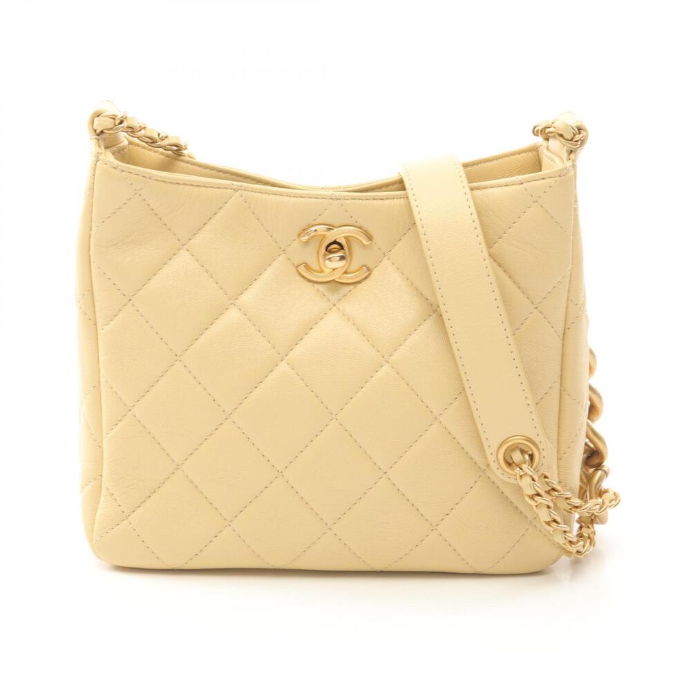 Chanel Matelasse Hobo Bag Shoulder Lambskin Sheepskin Leather Yellow